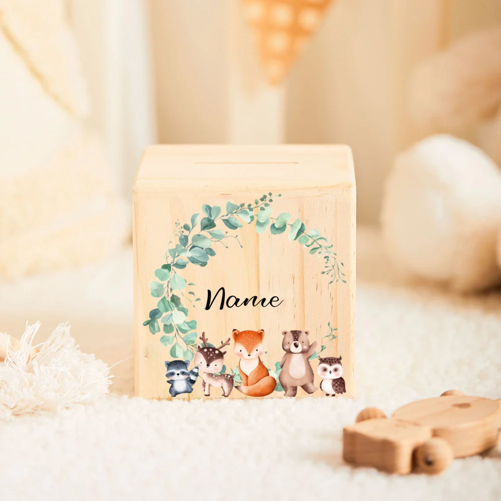 Personalized Wooden Money Box for Kid Jungle Animal Baby Money Box Delightful Gift for Birth Customized Piggy Bank Easter Gifts