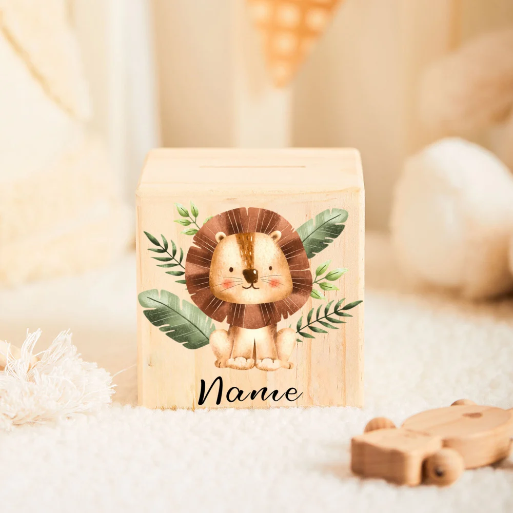 Personalized Wooden Money Box for Kid Jungle Animal Baby Money Box Delightful Gift for Birth Customized Piggy Bank Easter Gifts