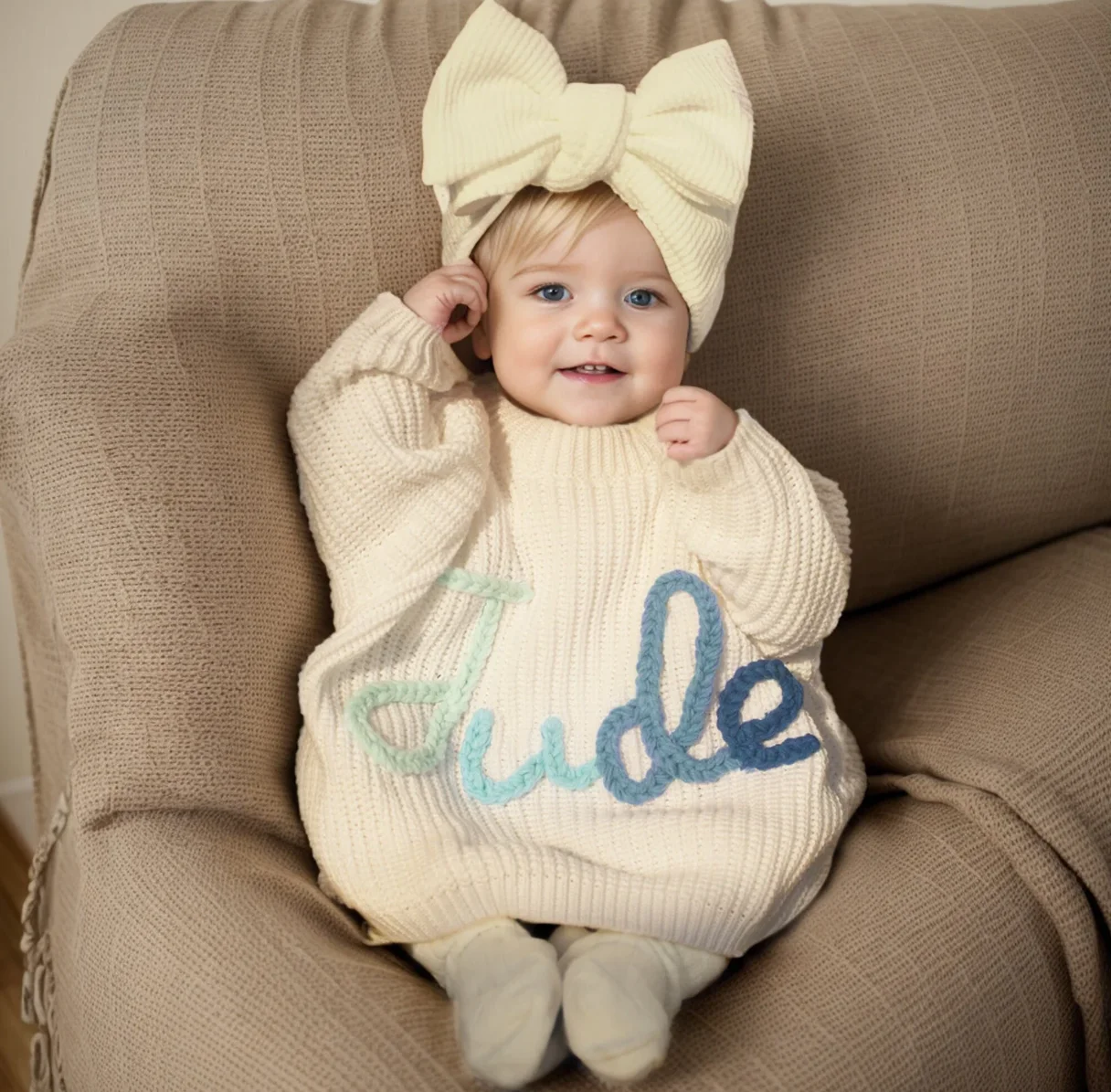 Personalized Baby Sweater handmade thread mixcolor Name Custom Name Sweater Newborn Girl Coming Outfit winter baby girl clothes
