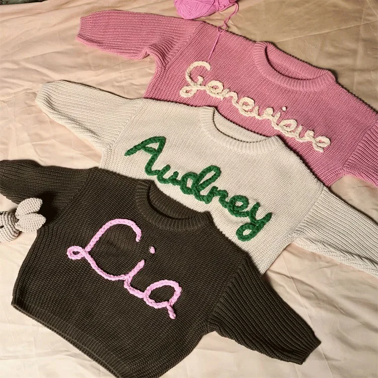 Personalized Baby Sweater handmade thread mixcolor Name Custom Name Sweater Newborn Girl Coming Outfit winter baby girl clothes