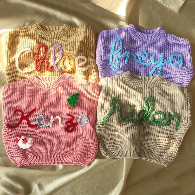 Personalized Baby Sweater handmade thread mixcolor Name Custom Name Sweater Newborn Girl Coming Outfit winter baby girl clothes
