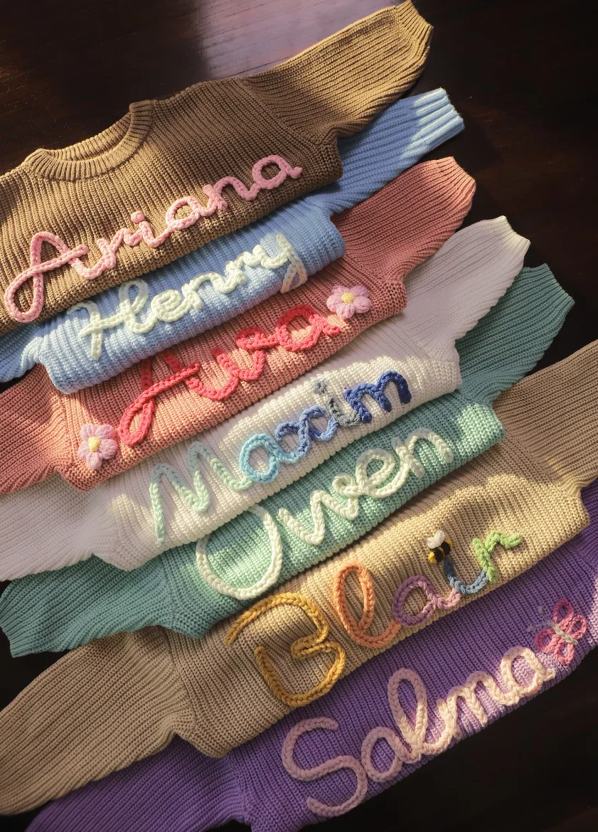 Personalized Baby Sweater handmade thread mixcolor Name Custom Name Sweater Newborn Girl Coming Outfit winter baby girl clothes