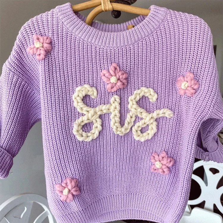 Personalized Baby Sweater handmade thread mixcolor Name Custom Name Sweater Newborn Girl Coming Outfit winter baby girl clothes