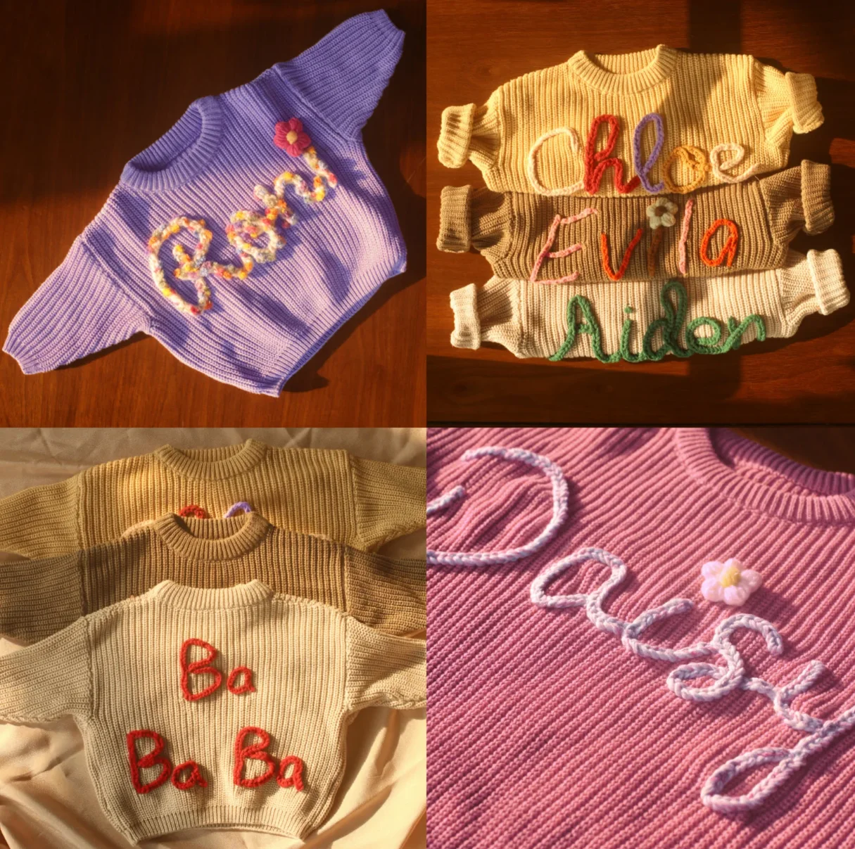 Personalized Baby Sweater handmade thread mixcolor Name Custom Name Sweater Newborn Girl Coming Outfit winter baby girl clothes