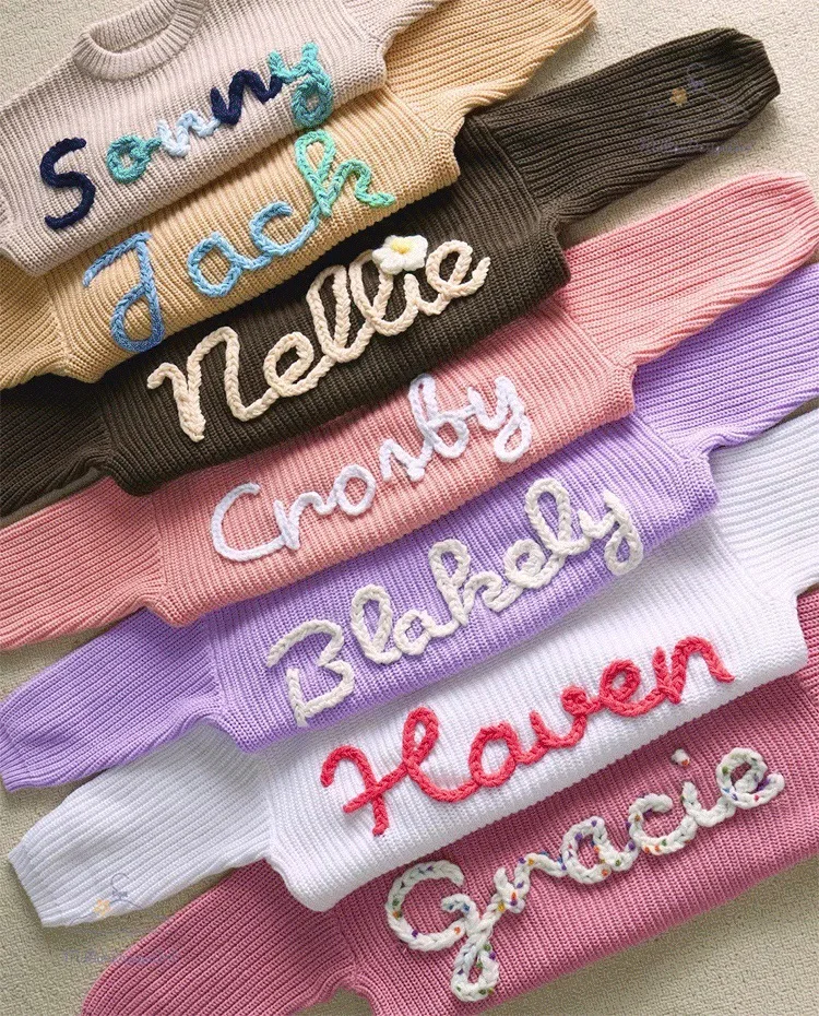 Personalized Baby Sweater handmade thread mixcolor Name Custom Name Sweater Newborn Girl Coming Outfit winter baby girl clothes