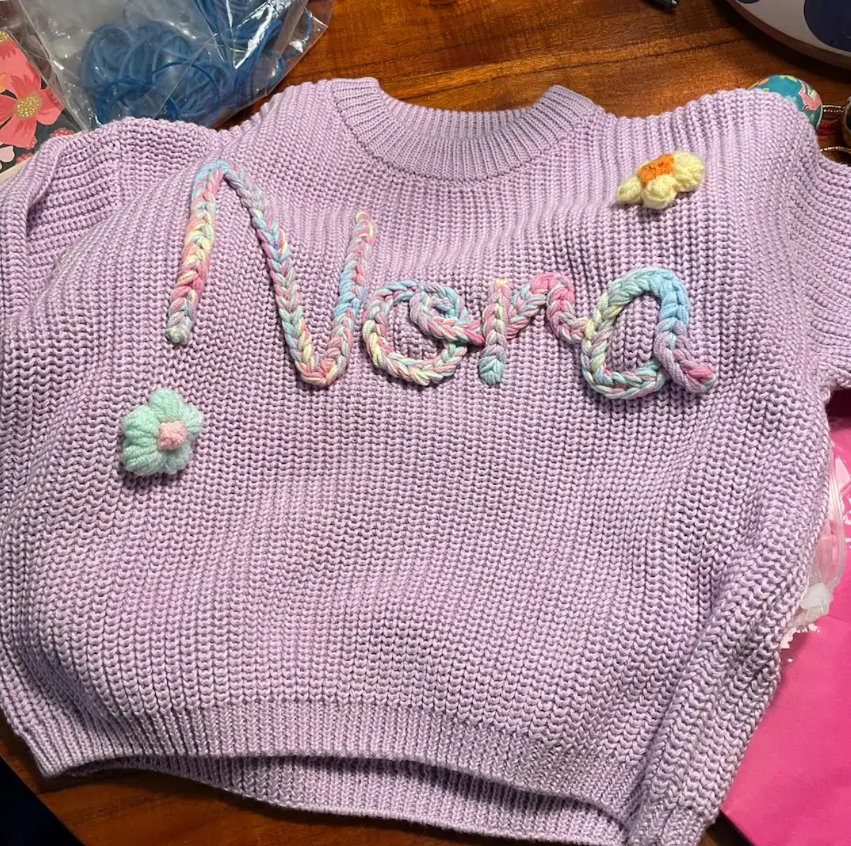 Personalized Baby Sweater handmade thread mixcolor Name Custom Name Sweater Newborn Girl Coming Outfit winter baby girl clothes