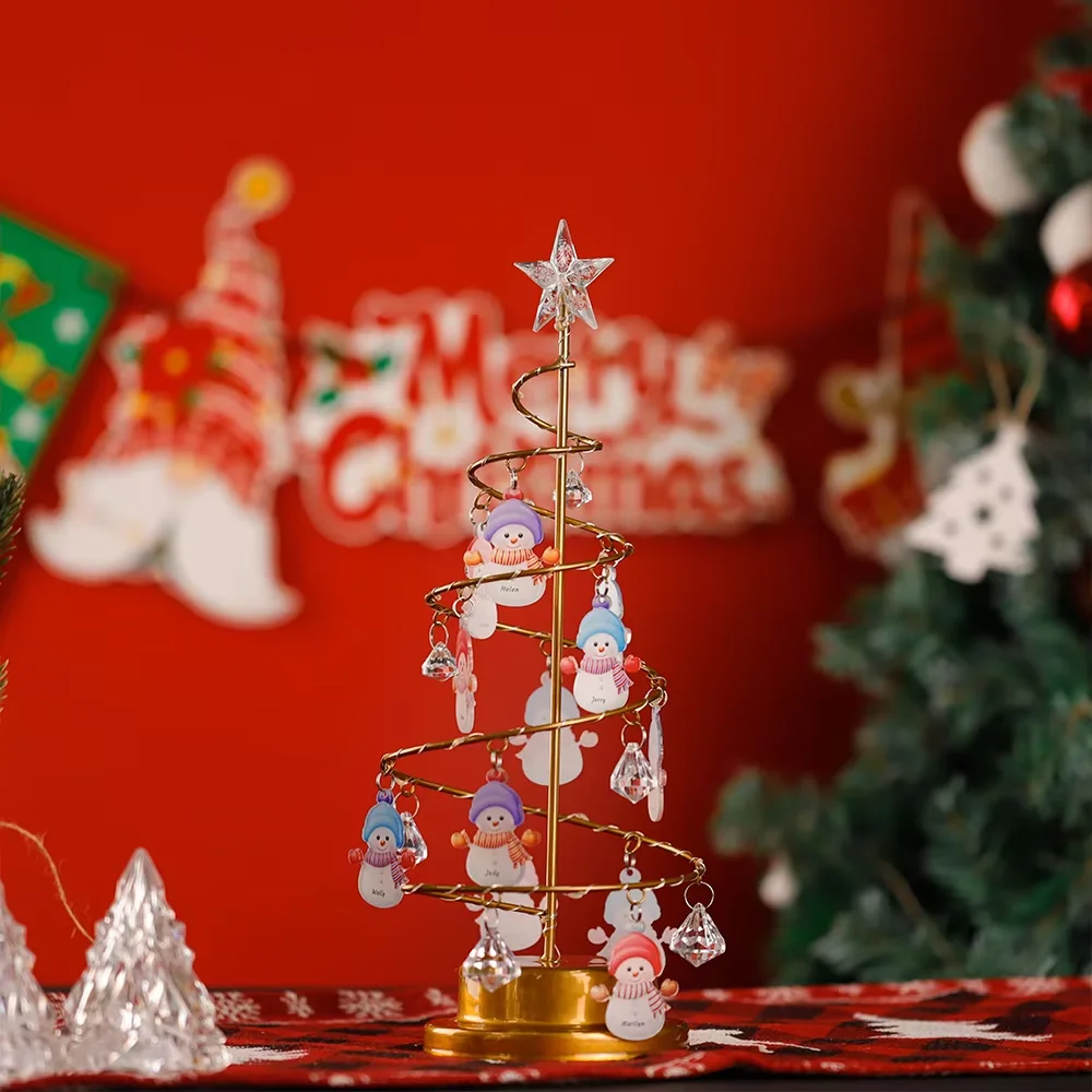 Personalized Family Names LED Christmas Tree Table Lamp Modern Crystal Desk Decor Light Bedroom Custom Charms Christmas Gift