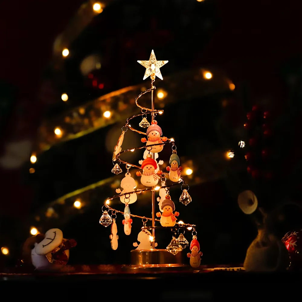 Personalized Family Names LED Christmas Tree Table Lamp Modern Crystal Desk Decor Light Bedroom Custom Charms Christmas Gift
