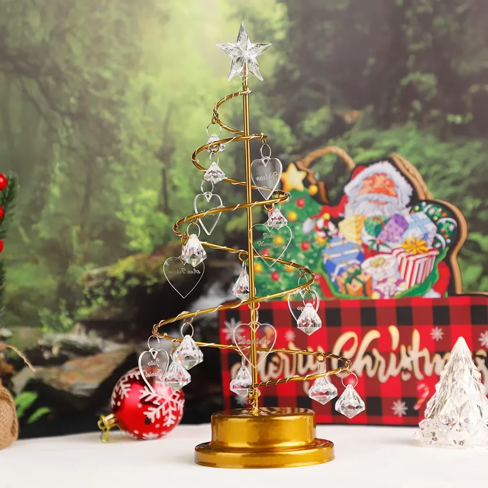 Personalized Family Names LED Christmas Tree Table Lamp Modern Crystal Desk Decor Light Bedroom Custom Charms Christmas Gift