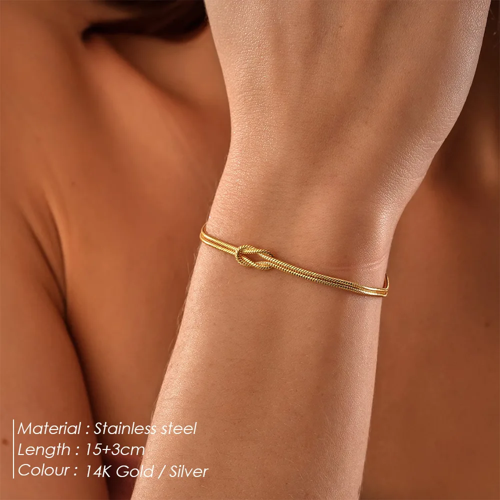 New ins Stainless Steel Knot Snake Bone Bracelet For Women Couple Vintage Anniversary Bow Bracelets Fashion Jewelry