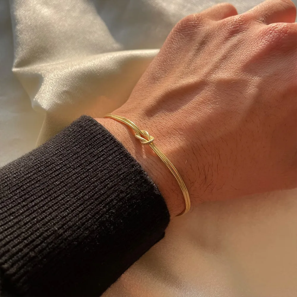New ins Stainless Steel Knot Snake Bone Bracelet For Women Couple Vintage Anniversary Bow Bracelets Fashion Jewelry