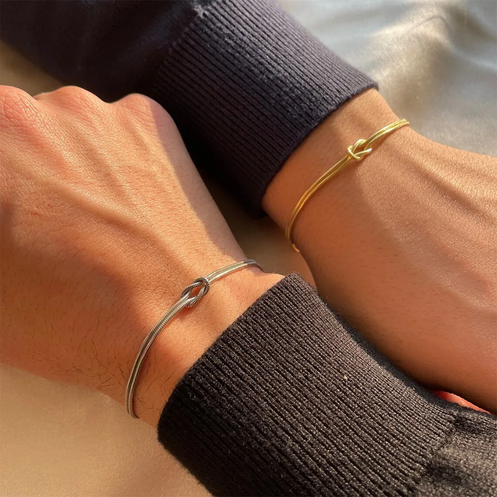 New ins Stainless Steel Knot Snake Bone Bracelet For Women Couple Vintage Anniversary Bow Bracelets Fashion Jewelry