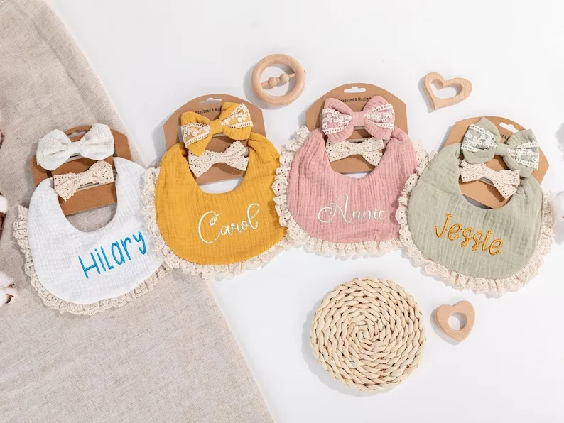 Personalized embroidered baby bib, baby pure cotton gauze bib, mouth in water, baby anti spitting, newborn bib, men's and women'