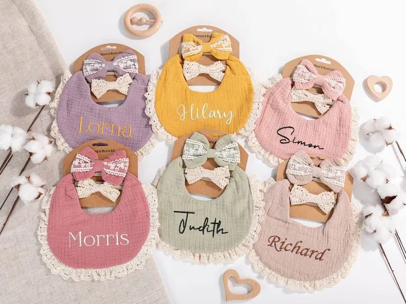 Personalized embroidered baby bib, baby pure cotton gauze bib, mouth in water, baby anti spitting, newborn bib, men's and women'