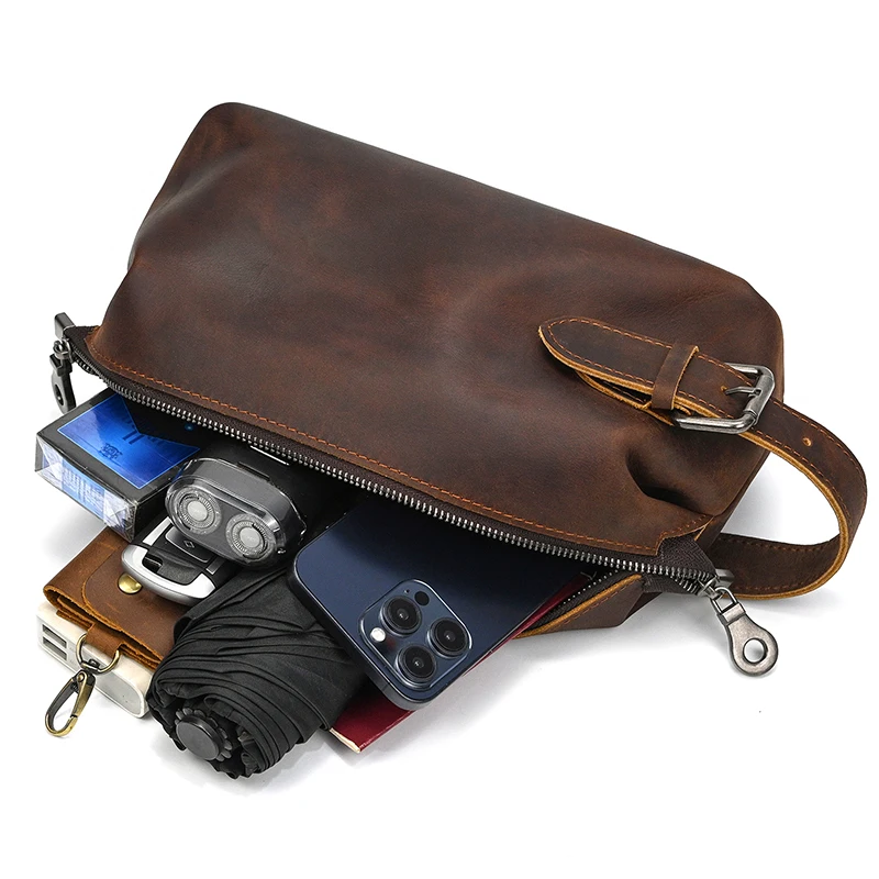 Fashion High Quality Small Travel Bag Crazy Horse Leather Travel Wallet Storage Bag Washing Make Up Bag For Travel toiletry bag