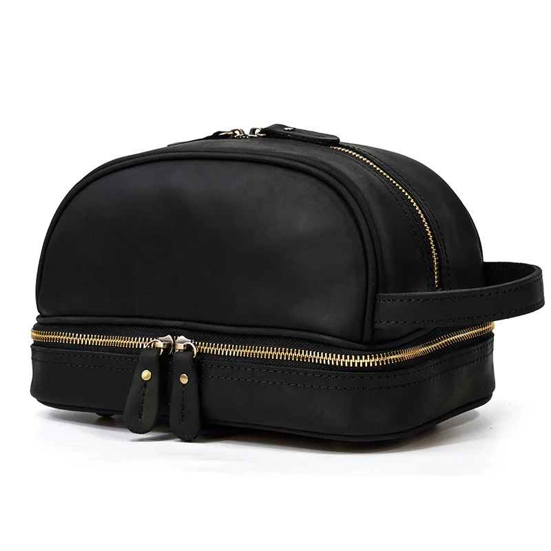 Fashion High Quality Small Travel Bag Crazy Horse Leather Travel Wallet Storage Bag Washing Make Up Bag For Travel toiletry bag