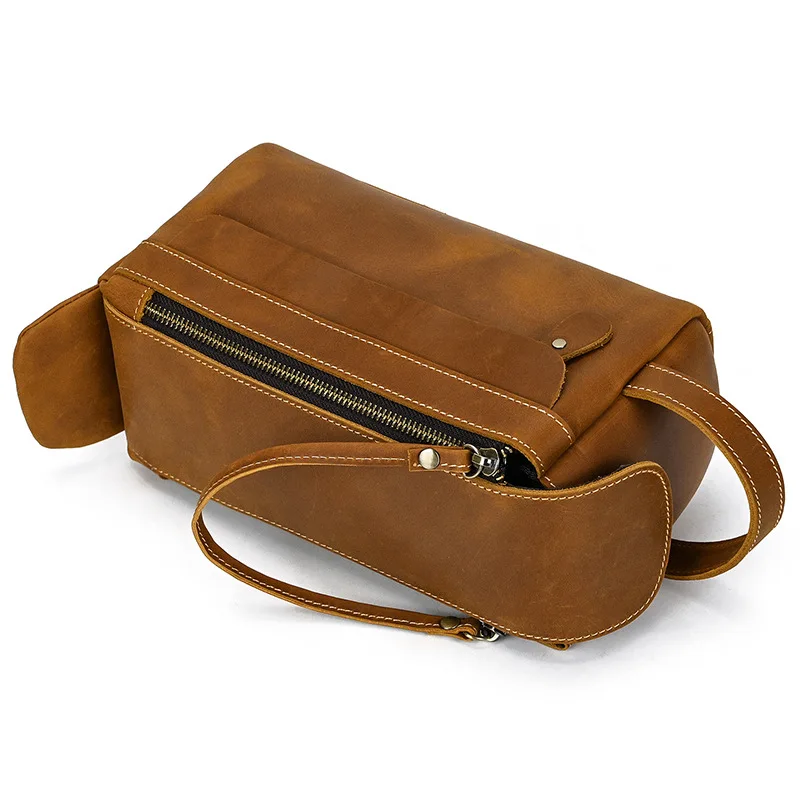 Fashion High Quality Small Travel Bag Crazy Horse Leather Travel Wallet Storage Bag Washing Make Up Bag For Travel toiletry bag