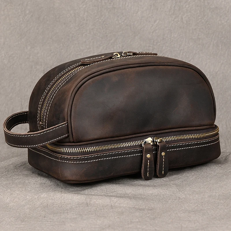 Fashion High Quality Small Travel Bag Crazy Horse Leather Travel Wallet Storage Bag Washing Make Up Bag For Travel toiletry bag