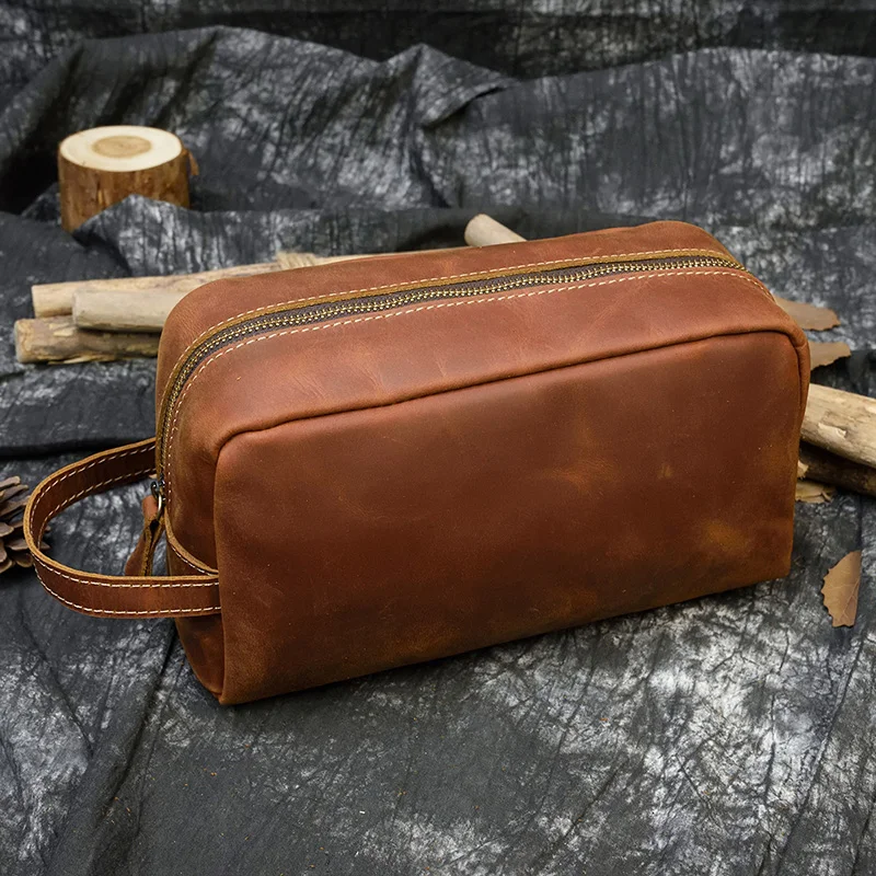 Fashion High Quality Small Travel Bag Crazy Horse Leather Travel Wallet Storage Bag Washing Make Up Bag For Travel toiletry bag