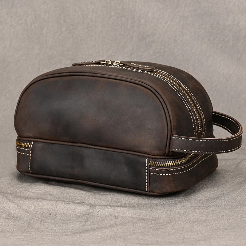 Fashion High Quality Small Travel Bag Crazy Horse Leather Travel Wallet Storage Bag Washing Make Up Bag For Travel toiletry bag
