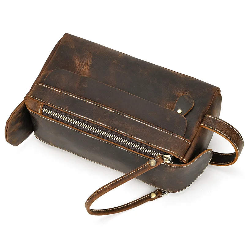 Fashion High Quality Small Travel Bag Crazy Horse Leather Travel Wallet Storage Bag Washing Make Up Bag For Travel toiletry bag