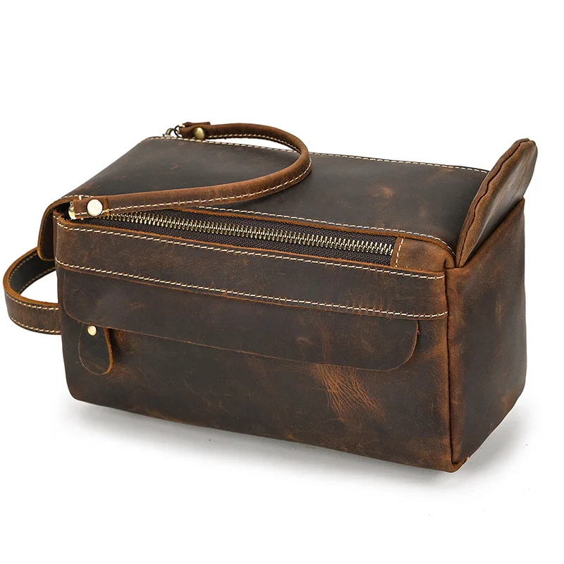 Fashion High Quality Small Travel Bag Crazy Horse Leather Travel Wallet Storage Bag Washing Make Up Bag For Travel toiletry bag