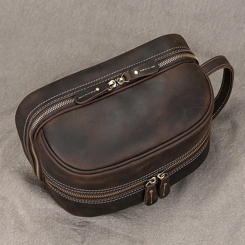 Fashion High Quality Small Travel Bag Crazy Horse Leather Travel Wallet Storage Bag Washing Make Up Bag For Travel toiletry bag