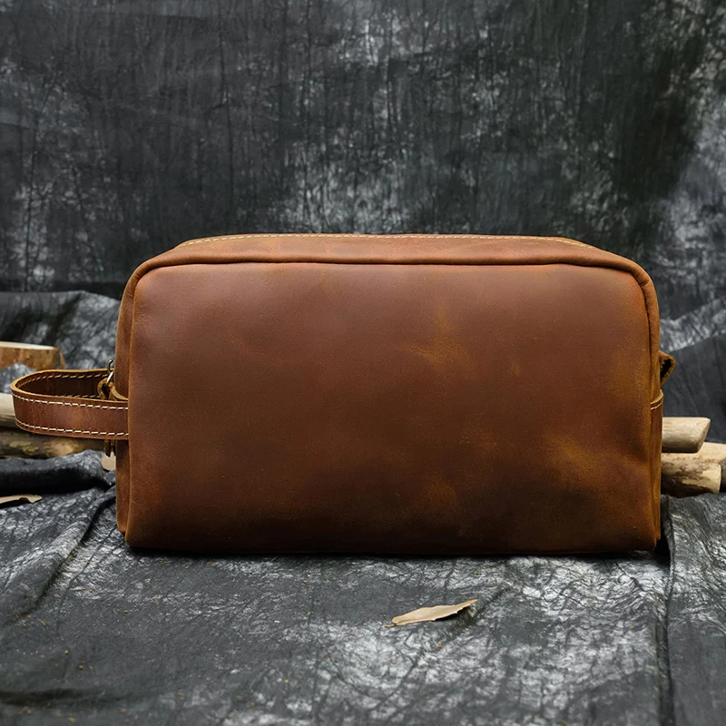 Fashion High Quality Small Travel Bag Crazy Horse Leather Travel Wallet Storage Bag Washing Make Up Bag For Travel toiletry bag