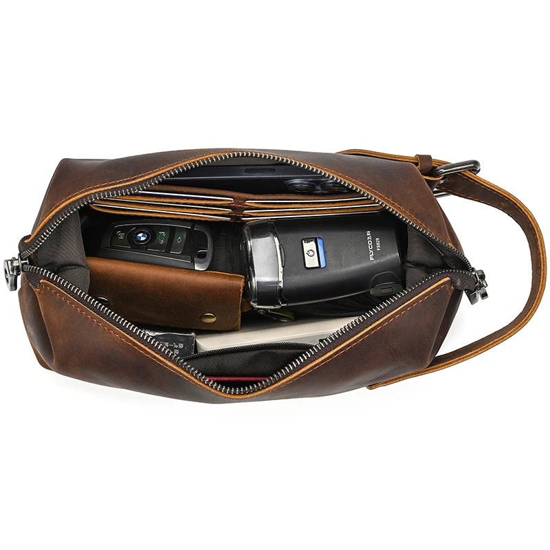 Fashion High Quality Small Travel Bag Crazy Horse Leather Travel Wallet Storage Bag Washing Make Up Bag For Travel toiletry bag