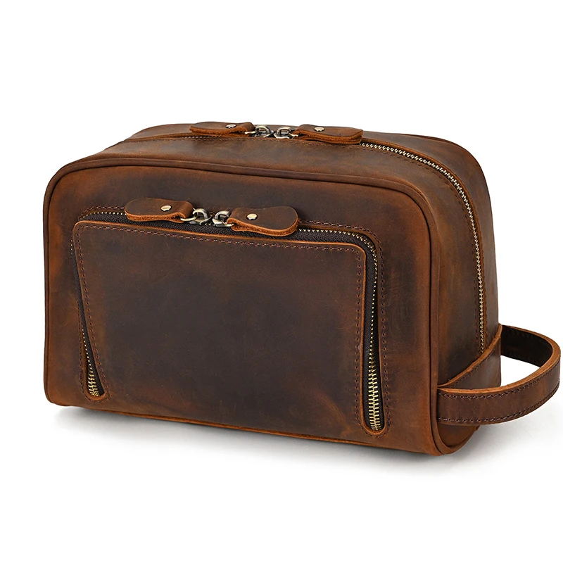Fashion High Quality Small Travel Bag Crazy Horse Leather Travel Wallet Storage Bag Washing Make Up Bag For Travel toiletry bag