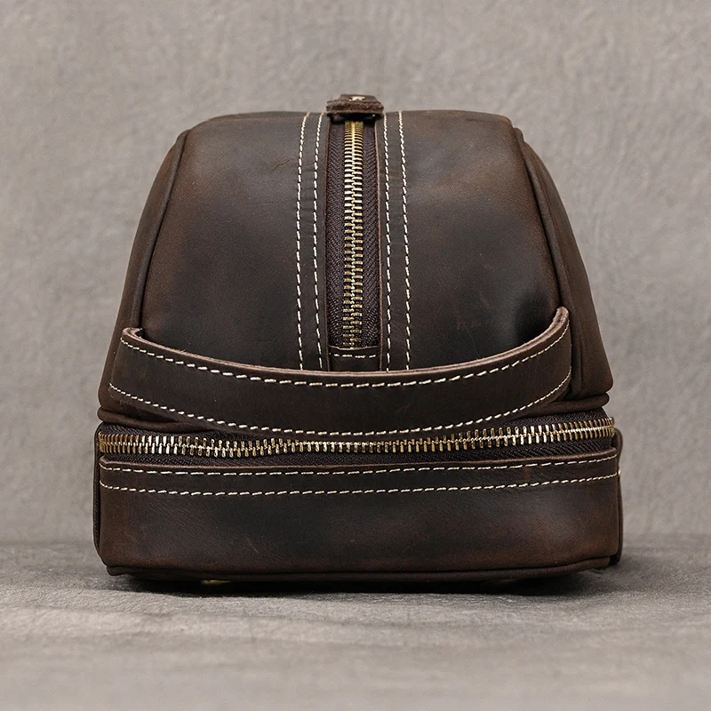 Fashion High Quality Small Travel Bag Crazy Horse Leather Travel Wallet Storage Bag Washing Make Up Bag For Travel toiletry bag