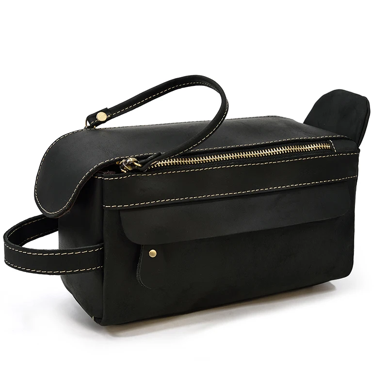 Fashion High Quality Small Travel Bag Crazy Horse Leather Travel Wallet Storage Bag Washing Make Up Bag For Travel toiletry bag