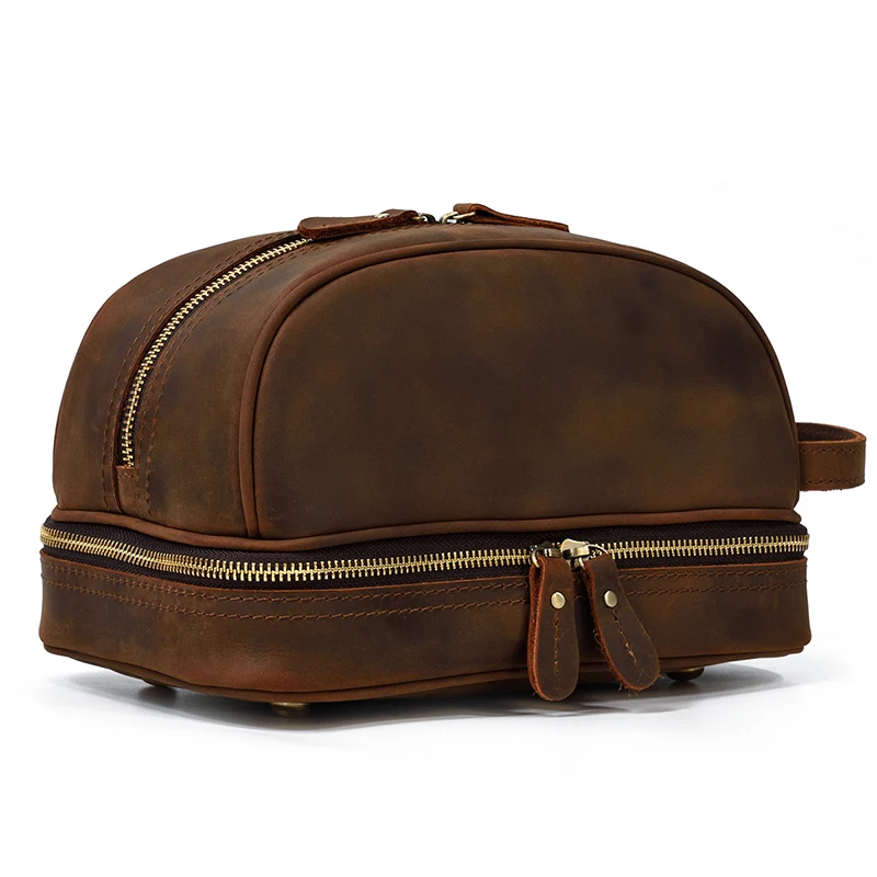 Fashion High Quality Small Travel Bag Crazy Horse Leather Travel Wallet Storage Bag Washing Make Up Bag For Travel toiletry bag