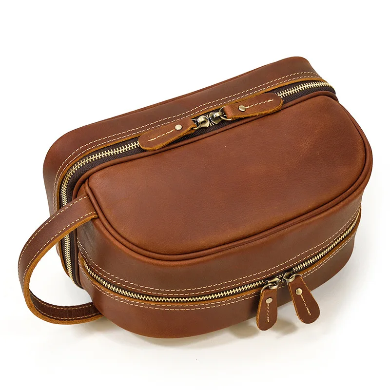 Fashion High Quality Small Travel Bag Crazy Horse Leather Travel Wallet Storage Bag Washing Make Up Bag For Travel toiletry bag