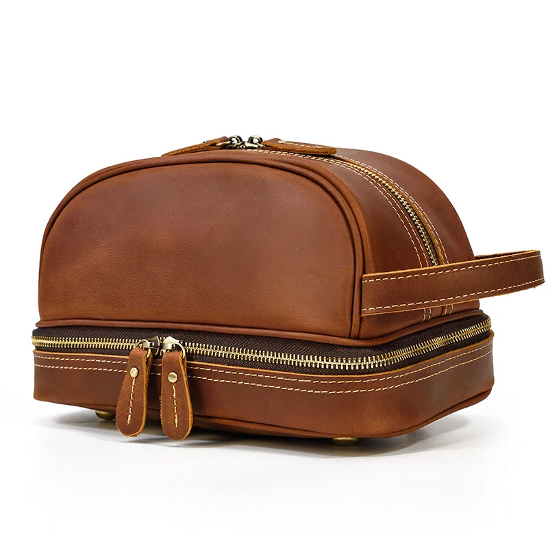 Fashion High Quality Small Travel Bag Crazy Horse Leather Travel Wallet Storage Bag Washing Make Up Bag For Travel toiletry bag