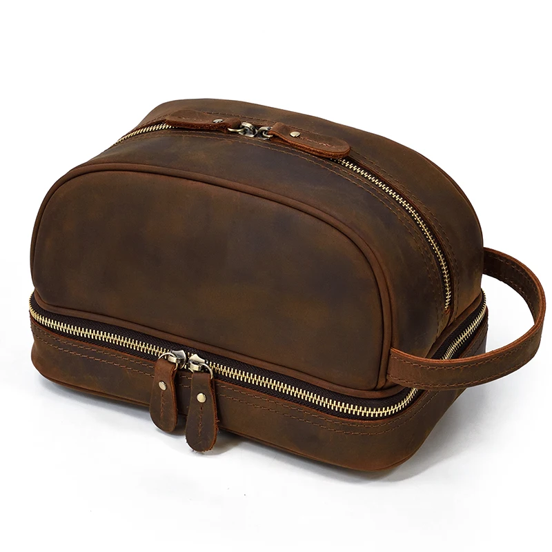 Fashion High Quality Small Travel Bag Crazy Horse Leather Travel Wallet Storage Bag Washing Make Up Bag For Travel toiletry bag
