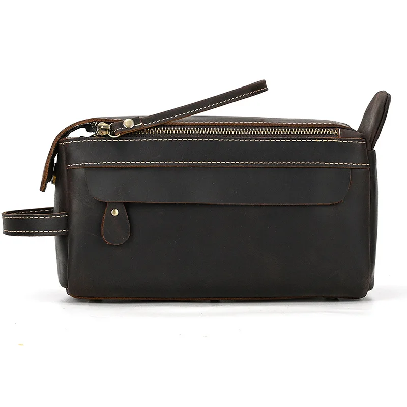 Fashion High Quality Small Travel Bag Crazy Horse Leather Travel Wallet Storage Bag Washing Make Up Bag For Travel toiletry bag