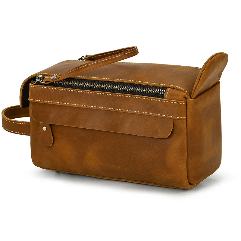 Fashion High Quality Small Travel Bag Crazy Horse Leather Travel Wallet Storage Bag Washing Make Up Bag For Travel toiletry bag