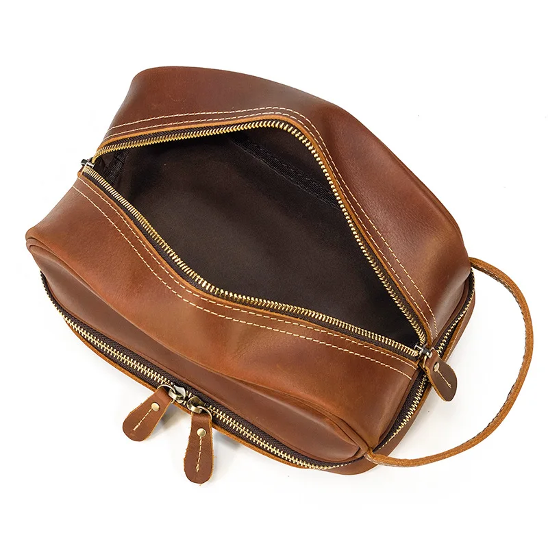 Fashion High Quality Small Travel Bag Crazy Horse Leather Travel Wallet Storage Bag Washing Make Up Bag For Travel toiletry bag