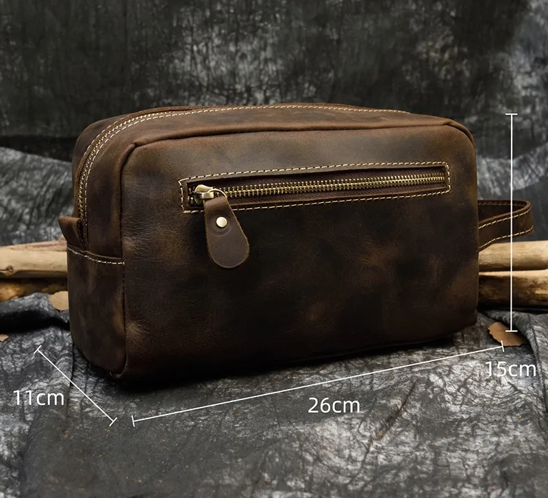Fashion High Quality Small Travel Bag Crazy Horse Leather Travel Wallet Storage Bag Washing Make Up Bag For Travel toiletry bag