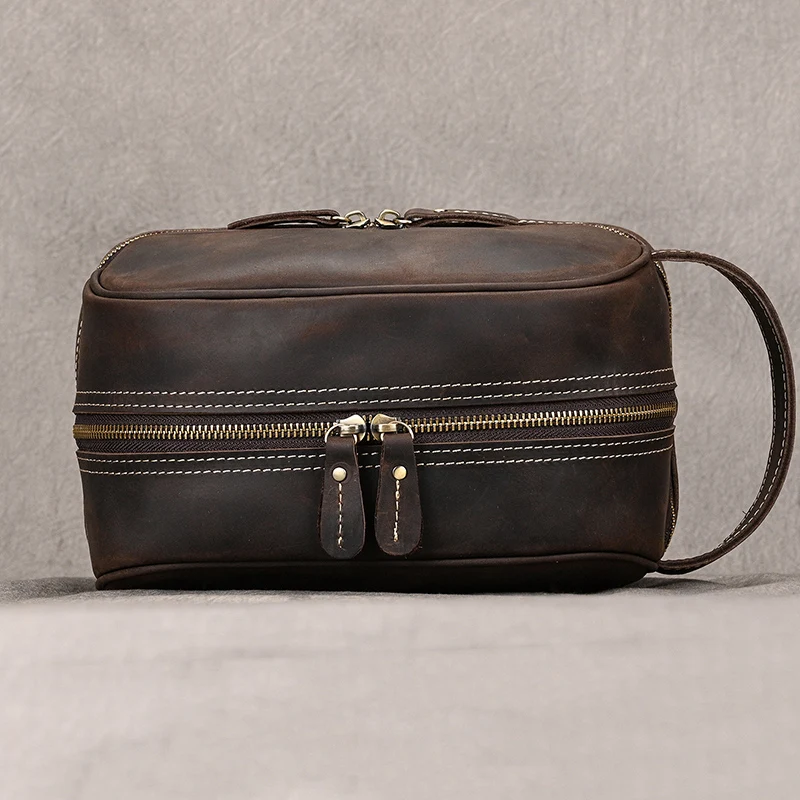Fashion High Quality Small Travel Bag Crazy Horse Leather Travel Wallet Storage Bag Washing Make Up Bag For Travel toiletry bag