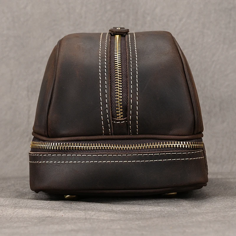 Fashion High Quality Small Travel Bag Crazy Horse Leather Travel Wallet Storage Bag Washing Make Up Bag For Travel toiletry bag