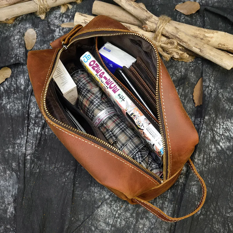 Fashion High Quality Small Travel Bag Crazy Horse Leather Travel Wallet Storage Bag Washing Make Up Bag For Travel toiletry bag
