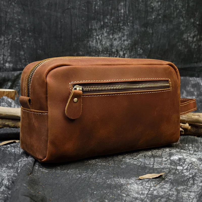 Fashion High Quality Small Travel Bag Crazy Horse Leather Travel Wallet Storage Bag Washing Make Up Bag For Travel toiletry bag