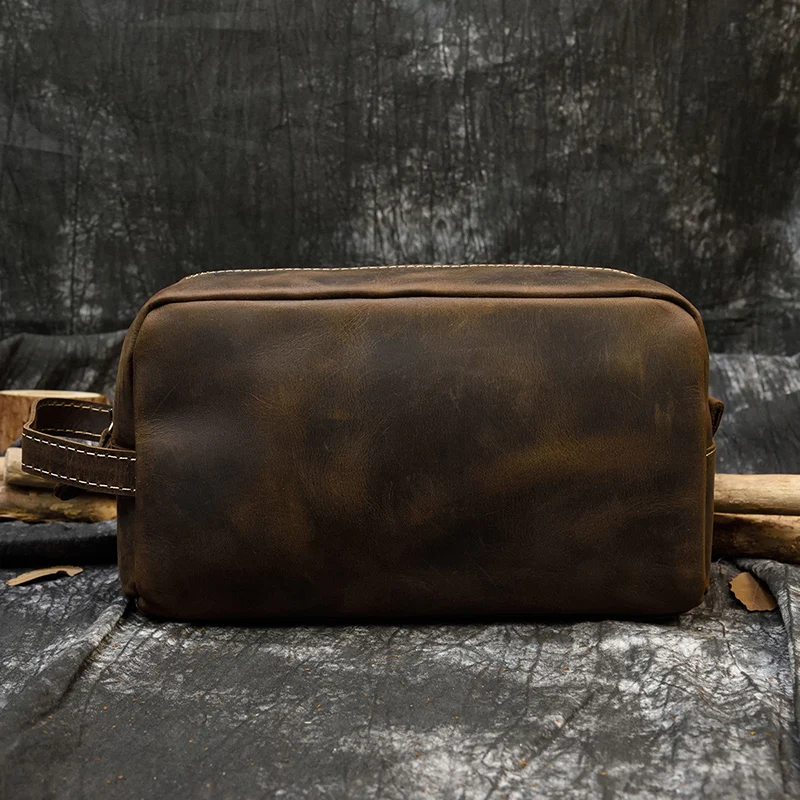 Fashion High Quality Small Travel Bag Crazy Horse Leather Travel Wallet Storage Bag Washing Make Up Bag For Travel toiletry bag