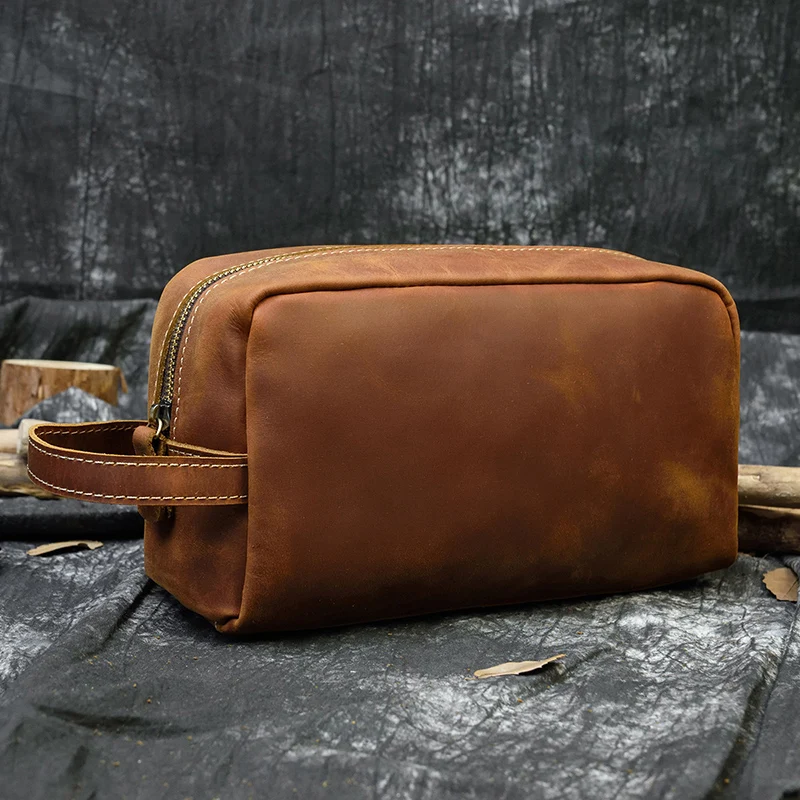 Fashion High Quality Small Travel Bag Crazy Horse Leather Travel Wallet Storage Bag Washing Make Up Bag For Travel toiletry bag