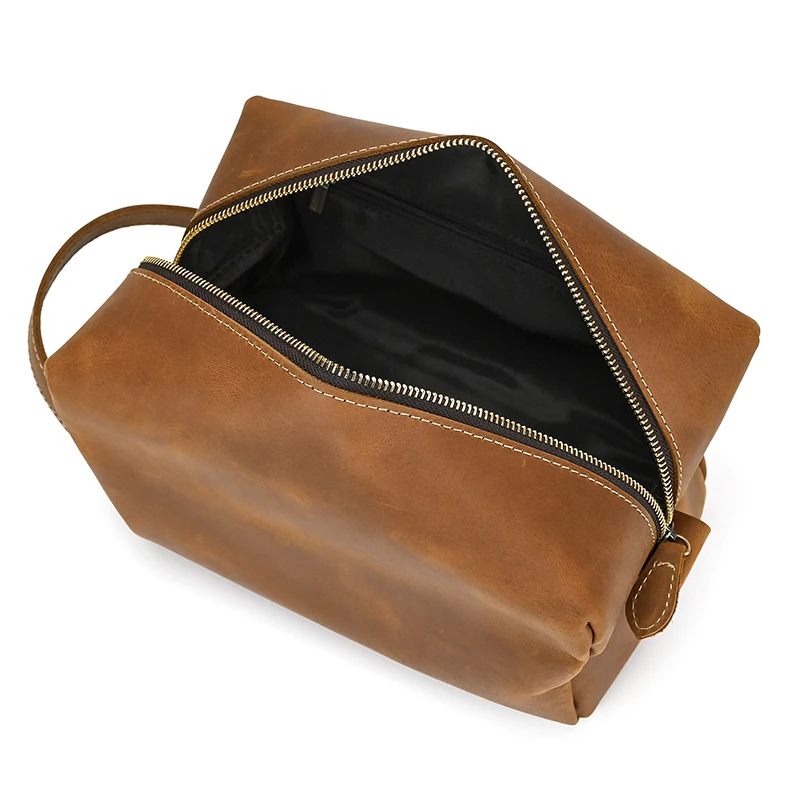 Fashion High Quality Small Travel Bag Crazy Horse Leather Travel Wallet Storage Bag Washing Make Up Bag For Travel toiletry bag