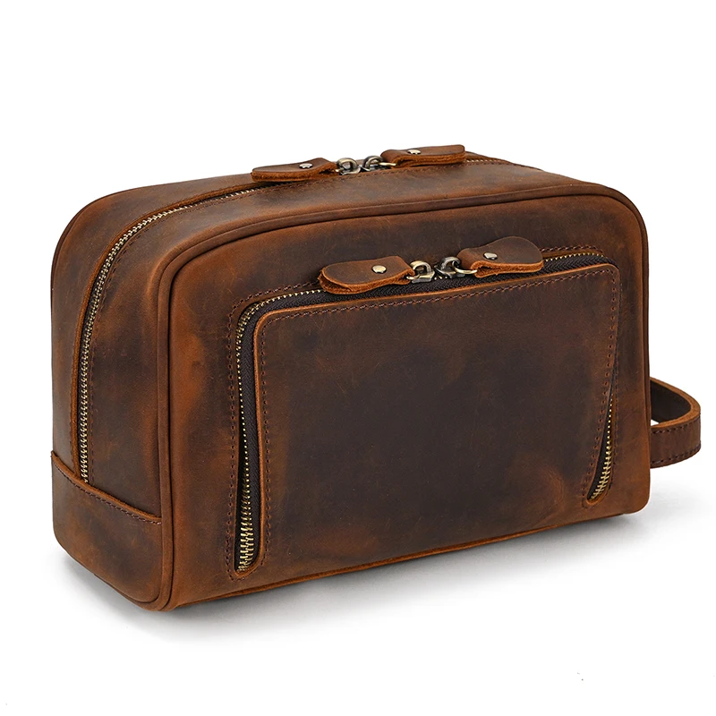Fashion High Quality Small Travel Bag Crazy Horse Leather Travel Wallet Storage Bag Washing Make Up Bag For Travel toiletry bag