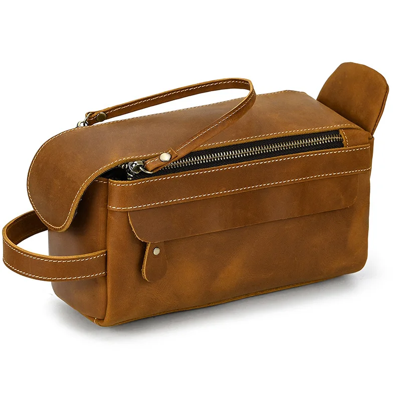 Fashion High Quality Small Travel Bag Crazy Horse Leather Travel Wallet Storage Bag Washing Make Up Bag For Travel toiletry bag