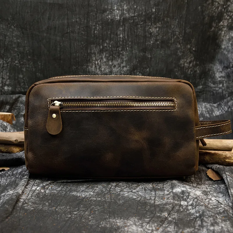 Fashion High Quality Small Travel Bag Crazy Horse Leather Travel Wallet Storage Bag Washing Make Up Bag For Travel toiletry bag